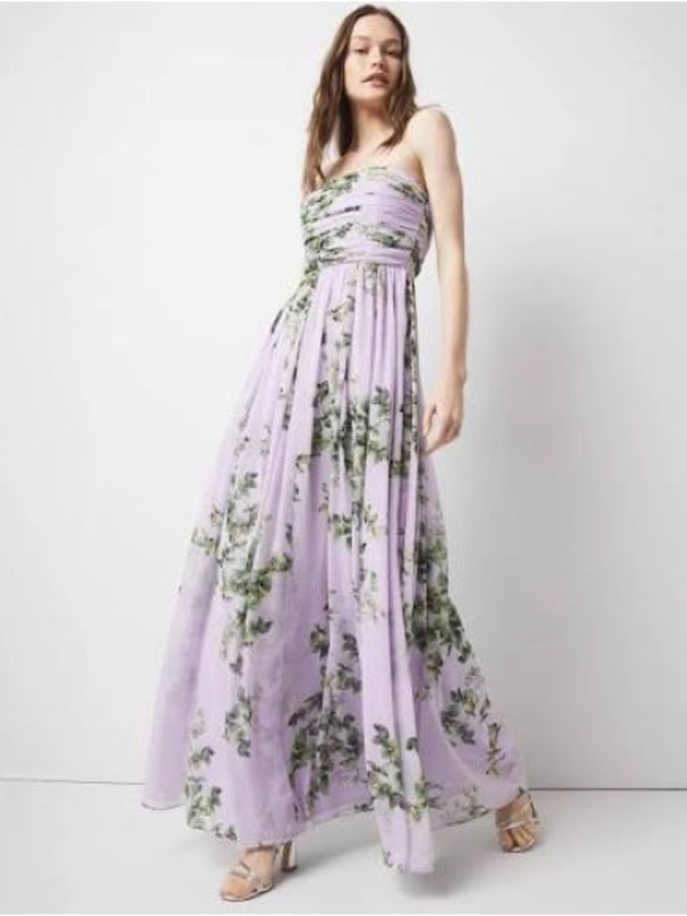 White House Black Market Chiffon Lavender Floral Dress